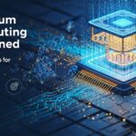 Quantum computing explained showing a futuristic quantum processor and how quantum technology will shape the future of science, cybersecurity, and business