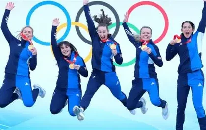 Team GB curlers Bruce Mouat, Grant Hardie, Hammy McMillan and Bobby Lammie after winning Olympic silver.