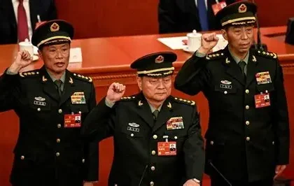 Chinese military officers attending National People's Congress meeting in Beijing