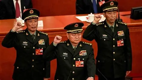 Chinese military officers attending National People's Congress meeting in Beijing