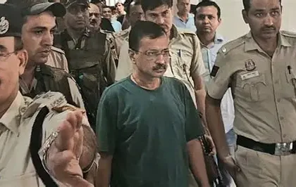 Arvind Kejriwal outside court after acquittal of corruption charges
