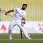 Rehan Ahmed bowling for England in T20 cricket