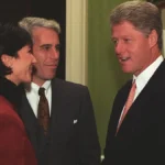 Bill Clinton with Ghislaine Maxwell and Jeffrey Epstein at social event
