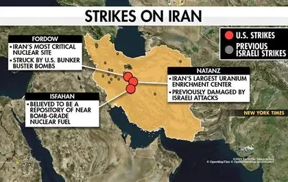 Satellite view of Iran’s fortified nuclear and military sites with reinforced tunnel entrances and protective structures