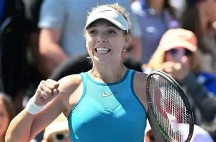 Katie Boulter celebrates a point during the Merida Open tennis match