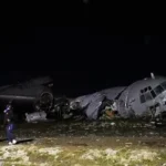 Bolivian military C-130 plane wreckage at El Alto airport after deadly crash