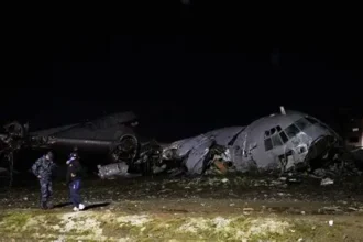 Bolivian military C-130 plane wreckage at El Alto airport after deadly crash