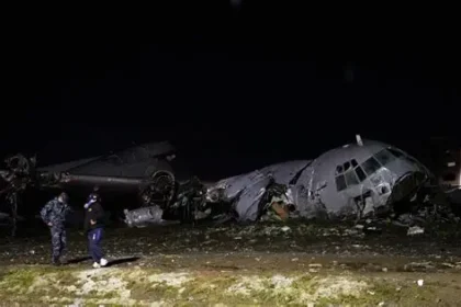Bolivian military C-130 plane wreckage at El Alto airport after deadly crash