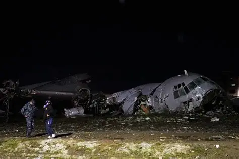 Bolivian military C-130 plane wreckage at El Alto airport after deadly crash