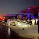Fire and smoke rising near a hotel in Dubai after Iranian missile debris fell during airstrike