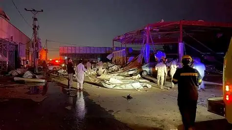 Fire and smoke rising near a hotel in Dubai after Iranian missile debris fell during airstrike