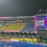 R Premadasa Stadium in Colombo covered with tarpaulins as rain cancels the T20 World Cup match between New Zealand and Pakistan.