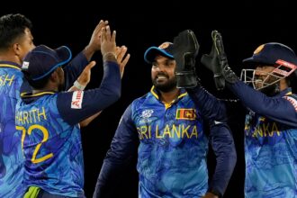 Sri Lanka cricket team during T20 World Cup match against New Zealand