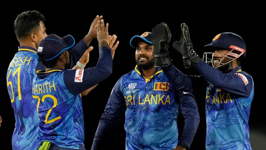 Sri Lanka cricket team during T20 World Cup match against New Zealand