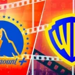 Warner Bros and Paramount logos with cinema screens in the background