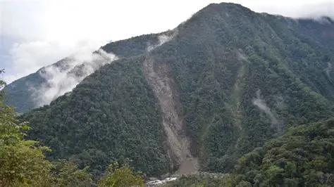 AI landslide prediction map showing unstable ground in a mountainous village