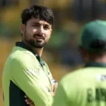 Spinner Abrar Ahmed in action during a T20 match.