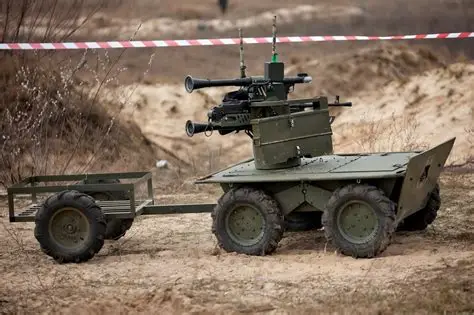 Ukrainian armed UGV firing at Russian armored personnel carrier