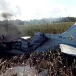 Wreckage of military cargo plane after crash in El Alto Bolivia