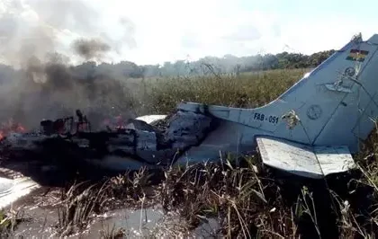 Wreckage of military cargo plane after crash in El Alto Bolivia