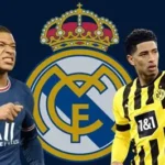 Jude Bellingham and Kylian Mbappe training with Real Madrid before the Manchester City Champions League match