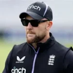 Brendon McCullum and Harry Brook after England’s T20 World Cup semi-final defeat