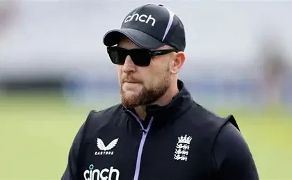 Brendon McCullum and Harry Brook after England’s T20 World Cup semi-final defeat