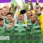 Kieran Tierney celebrates goal for Celtic against Aberdeen in title race