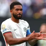 Chelsea captain Reece James celebrates a goal at Stamford Bridge.