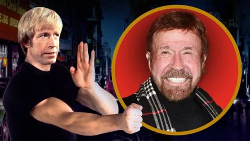 Chuck Norris performing martial arts and posing for photos