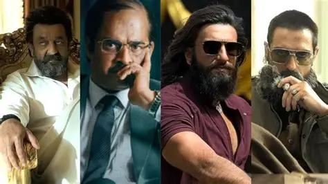 Crowded Indian cinema hall with audiences cheering during a Bollywood action film screening