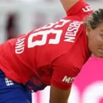 Danielle Gibson celebrates after being bought in Women’s Hundred auction