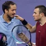 Jack Draper reacts after a controversial hindrance call against Daniil Medvedev at Indian Wells.