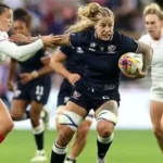 Erica Jarrell-Searcy playing rugby for Sale Sharks Women during a match