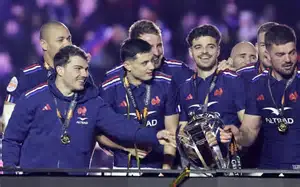 France rugby team celebrating Six Nations 2026 title after dramatic win over England