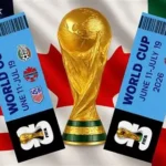 Fans protesting high FIFA World Cup ticket prices outside a stadium