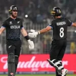 Finn Allen celebrating his record T20 World Cup century