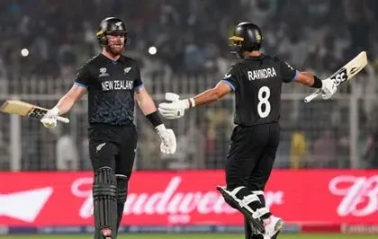 Finn Allen celebrating his record T20 World Cup century