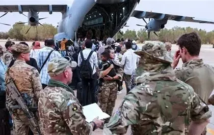 UK government evacuation flight departing Muscat Airport carrying stranded British nationals