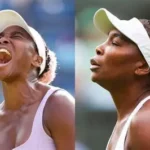 Fran Jones celebrating victory over Venus Williams at the Miami Open