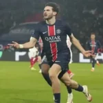 Khvicha Kvaratskhelia celebrating a goal for PSG