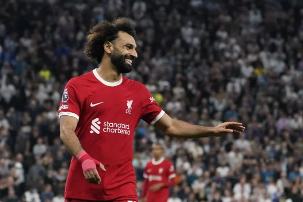 Mohamed Salah celebrating a goal for Liverpool in the Premier League