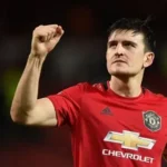 Harry Maguire reacting during a football match