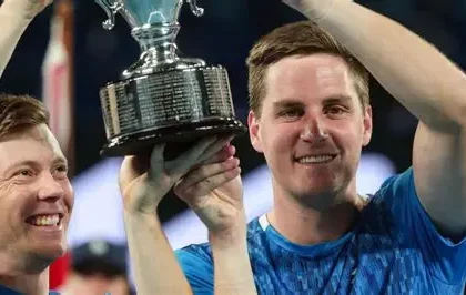 Henry Patten during a tennis match after returning from Dubai