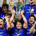 France rugby team in action against Scotland at Murrayfield