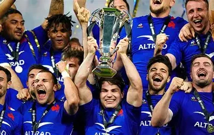 France rugby team in action against Scotland at Murrayfield