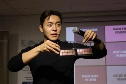 Diverse beauty products and K-pop inspired makeup promoting inclusivity