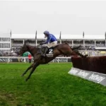 Il Etait Temps jumping the final fence during the Queen Mother Champion Chase at Cheltenham Festival.
