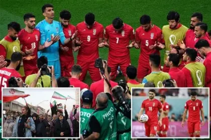 Iran national football team players during an international match.