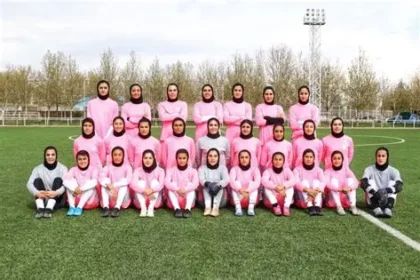 Iran women’s football team during the Asian Cup, silent during the national anthem.